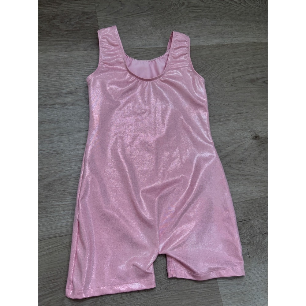 3/4 T Pink Metallic Shimmer Biketard Gymnastics Dance Leotard Unitard